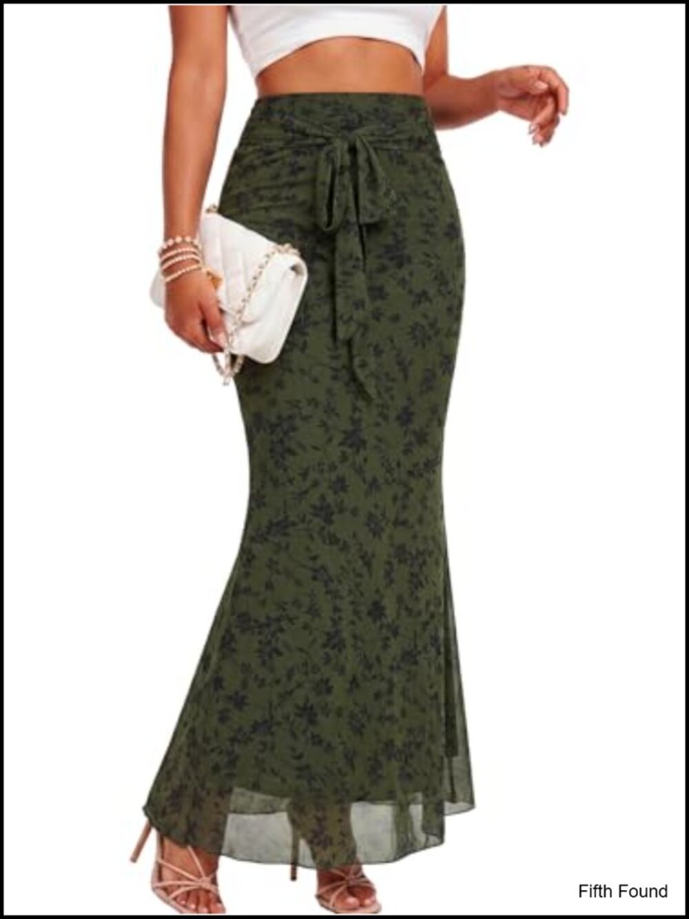 Women's Mesh High Waisted Floral Maxi Skirt Lettuce Trim Bodycon